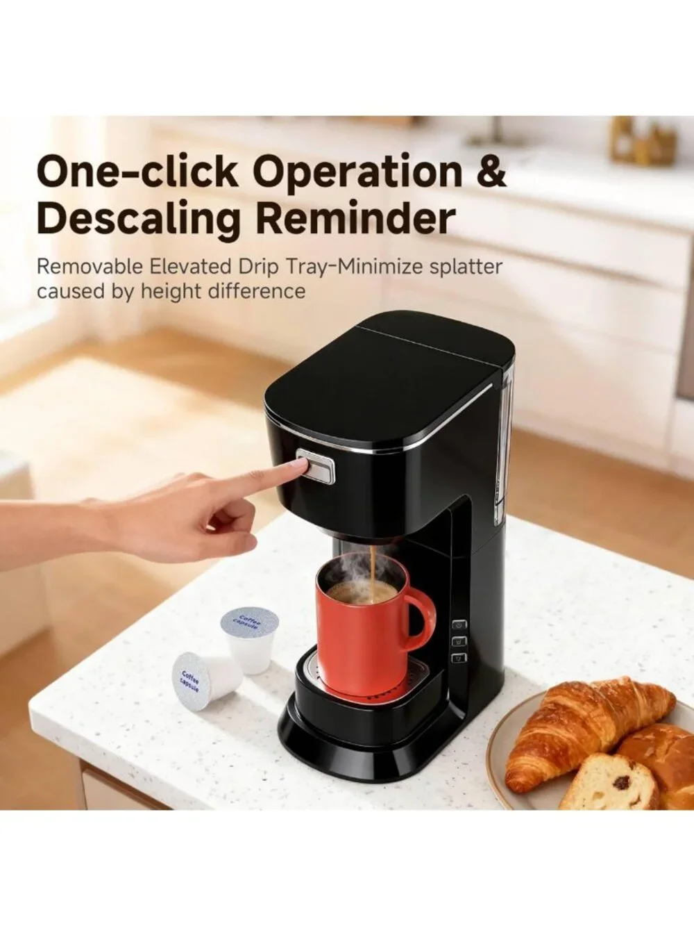 Single Serve Coffee Maker for K-Cups & Ground Coffee - Compact & Stylish Black